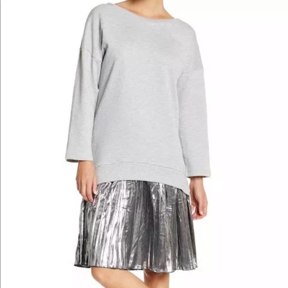 Know One Cares Metallic Sweatshirt Twofer Dress